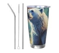 PAQOLSMCKR Vaso de acero inoxidable con tapa, 20 onzas, vaso aislado de acuo, auroras boreales, oso polar, taza de café para viajes, reutilizable, taza de coche con aislamiento de doble pared para