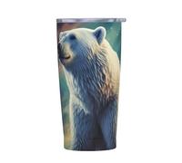 PAQOLSMCKR Vaso de acero inoxidable con tapa, 20 onzas, vaso aislado de acuo, auroras boreales, oso polar, taza de café para viajes, reutilizable, taza de coche con aislamiento de doble pared para