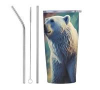 PAQOLSMCKR Vaso de acero inoxidable con tapa, 20 onzas, vaso aislado de acuo, auroras boreales, oso polar, taza de café para viajes, reutilizable, taza de coche con aislamiento de doble pared para