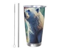 PAQOLSMCKR Vaso de acero inoxidable con tapa, 20 onzas, vaso aislado de acuo, auroras boreales, oso polar, taza de café para viajes, reutilizable, taza de coche con aislamiento de doble pared para