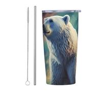 PAQOLSMCKR Vaso de acero inoxidable con tapa, 20 onzas, vaso aislado de acuo, auroras boreales, oso polar, taza de café para viajes, reutilizable, taza de coche con aislamiento de doble pared para