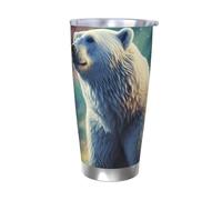 PAQOLSMCKR Vaso de acero inoxidable con tapa, 20 onzas, vaso aislado de acuo, auroras boreales, oso polar, taza de café para viajes, reutilizable, taza de coche con aislamiento de doble pared para