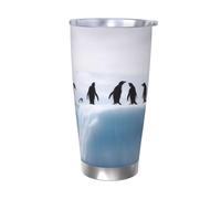 PAQOLSMCKR Vaso de acero inoxidable con tapa, 20 onzas, vaso aislado de pingüinos en el iceberg, taza de café para viajes, reutilizable, taza de coche con aislamiento de doble pared para café