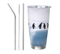 PAQOLSMCKR Vaso de acero inoxidable con tapa, 20 onzas, vaso aislado de pingüinos en el iceberg, taza de café para viajes, reutilizable, taza de coche con aislamiento de doble pared para café