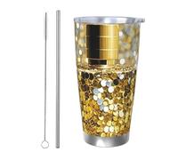PAQOLSMCKR Vaso de acero inoxidable con tapa de 20 onzas, vaso aislado con lentejuelas doradas, taza de café brillante para viajes, reutilizable, taza de coche con aislamiento de doble pared para café