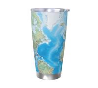 PAQOLSMCKR Vaso de acero inoxidable con tapa de 20 onzas, vaso aislado con mapa del mundo, taza de café para viajes, reutilizable, taza de coche, taza aislada de doble pared para café