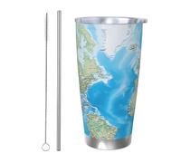 PAQOLSMCKR Vaso de acero inoxidable con tapa de 20 onzas, vaso aislado con mapa del mundo, taza de café para viajes, reutilizable, taza de coche, taza aislada de doble pared para café