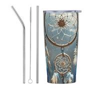 PAQOLSMCKR Vaso de acero inoxidable con tapa de 20 onzas, vaso aislado de acuo, atrapasueños nativos americanos, taza de café para viajes, reutilizable, taza aislada de doble pared para café