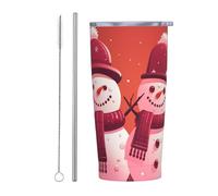 PAQOLSMCKR Vaso de acero inoxidable con tapa de 20 onzas, vaso aislado de acuo, dos muñecos de nieve juntos, taza de café para viajes, reutilizable, taza aislada de doble pared para café