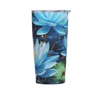 PAQOLSMCKR Vaso de acero inoxidable con tapa de 20 onzas, vaso aislado de acuo, libélula azul y loto, taza de café para viajes, reutilizable, taza de coche con aislamiento de doble pared para café