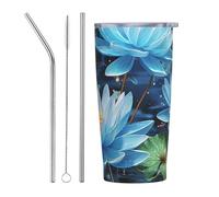 PAQOLSMCKR Vaso de acero inoxidable con tapa de 20 onzas, vaso aislado de acuo, libélula azul y loto, taza de café para viajes, reutilizable, taza de coche con aislamiento de doble pared para café