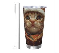 PAQOLSMCKR Vaso de acero inoxidable con tapa de 20 onzas, vaso aislado de acuo, lindo gato, cantar villancicos, taza de café para viajes, reutilizable, taza de auto con aislamiento de doble pared para