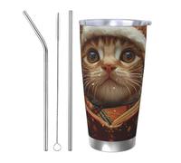 PAQOLSMCKR Vaso de acero inoxidable con tapa de 20 onzas, vaso aislado de acuo, lindo gato, cantar villancicos, taza de café para viajes, reutilizable, taza de auto con aislamiento de doble pared para