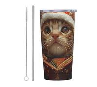 PAQOLSMCKR Vaso de acero inoxidable con tapa de 20 onzas, vaso aislado de acuo, lindo gato, cantar villancicos, taza de café para viajes, reutilizable, taza de auto con aislamiento de doble pared para