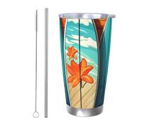 PAQOLSMCKR Vaso de acero inoxidable con tapa de 20 onzas, vaso aislado de acuo, tabla de surf sobre taza de café de madera para viajes, reutilizable, taza de coche, taza aislada de doble pared para