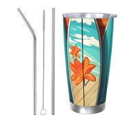 PAQOLSMCKR Vaso de acero inoxidable con tapa de 20 onzas, vaso aislado de acuo, tabla de surf sobre taza de café de madera para viajes, reutilizable, taza de coche, taza aislada de doble pared para
