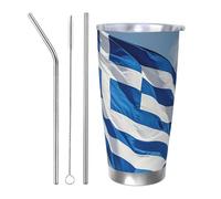 PAQOLSMCKR Vaso de acero inoxidable con tapa de 20 onzas, vaso aislado de acuo, taza de café con bandera griega, taza de café para viajes, reutilizable, taza aislada de doble pared para café