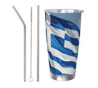 PAQOLSMCKR Vaso de acero inoxidable con tapa de 20 onzas, vaso aislado de acuo, taza de café con bandera griega, taza de café para viajes, reutilizable, taza aislada de doble pared para café