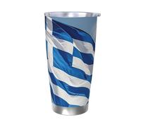 PAQOLSMCKR Vaso de acero inoxidable con tapa de 20 onzas, vaso aislado de acuo, taza de café con bandera griega, taza de café para viajes, reutilizable, taza aislada de doble pared para café
