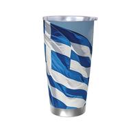 PAQOLSMCKR Vaso de acero inoxidable con tapa de 20 onzas, vaso aislado de acuo, taza de café con bandera griega, taza de café para viajes, reutilizable, taza aislada de doble pared para café