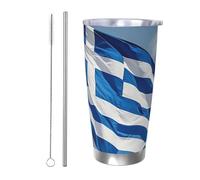PAQOLSMCKR Vaso de acero inoxidable con tapa de 20 onzas, vaso aislado de acuo, taza de café con bandera griega, taza de café para viajes, reutilizable, taza aislada de doble pared para café
