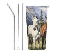 PAQOLSMCKR Vaso de acero inoxidable con tapa de 20 onzas, vaso aislado de acuo, taza de café con caballos de pasto de montaña, taza de café para viajes, reutilizable, taza aislada de doble pared para