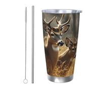 PAQOLSMCKR Vaso de acero inoxidable con tapa de 20 onzas, vaso aislado de acuo, taza de café con ciervos y animales salvajes, taza de café reutilizable para viajes, taza de coche con aislamiento de