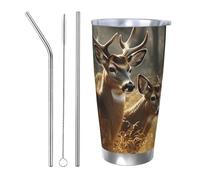 PAQOLSMCKR Vaso de acero inoxidable con tapa de 20 onzas, vaso aislado de acuo, taza de café con ciervos y animales salvajes, taza de café reutilizable para viajes, taza de coche con aislamiento de