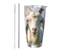 PAQOLSMCKR Vaso de acero inoxidable con tapa de 20 onzas, vaso aislado de acuo, taza de café de cabra de animales de granja, taza de café para viajes, reutilizable, taza aislada de doble pared para