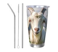 PAQOLSMCKR Vaso de acero inoxidable con tapa de 20 onzas, vaso aislado de acuo, taza de café de cabra de animales de granja, taza de café para viajes, reutilizable, taza aislada de doble pared para