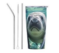 PAQOLSMCKR Vaso de acero inoxidable con tapa de 20 onzas, vaso aislado de acuo, taza de café de manatí con animales del océano, taza de café para viajes, reutilizable, taza aislada de doble pared para