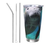 PAQOLSMCKR Vaso de acero inoxidable con tapa de 20 onzas, vaso aislado de acuo, taza de café de manatí con animales del océano, taza de café para viajes, reutilizable, taza aislada de doble pared para