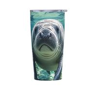 PAQOLSMCKR Vaso de acero inoxidable con tapa de 20 onzas, vaso aislado de acuo, taza de café de manatí con animales del océano, taza de café para viajes, reutilizable, taza aislada de doble pared para