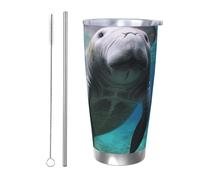 PAQOLSMCKR Vaso de acero inoxidable con tapa de 20 onzas, vaso aislado de acuo, taza de café de manatí con animales del océano, taza de café para viajes, reutilizable, taza aislada de doble pared para