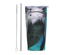 PAQOLSMCKR Vaso de acero inoxidable con tapa de 20 onzas, vaso aislado de acuo, taza de café de manatí con animales del océano, taza de café para viajes, reutilizable, taza aislada de doble pared para