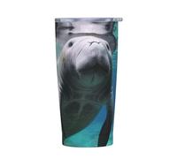 PAQOLSMCKR Vaso de acero inoxidable con tapa de 20 onzas, vaso aislado de acuo, taza de café de manatí con animales del océano, taza de café para viajes, reutilizable, taza aislada de doble pared para