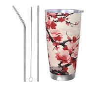 PAQOLSMCKR Vaso de acero inoxidable con tapa de 20 onzas, vaso aislado de acuo, taza de café floral japonesa con flor de cerezo para viajes, reutilizable, taza aislada de doble pared para café