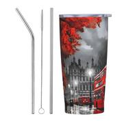 PAQOLSMCKR Vaso de acero inoxidable con tapa de 20 onzas, vaso aislado de acuo, taza de café roja de la calle Londres para viajes, reutilizable, taza aislada de doble pared para café