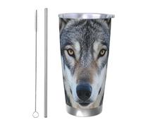 PAQOLSMCKR Vaso de acero inoxidable con tapa de 20 onzas, vaso aislado de acuo, taza de café salvaje con lobo gris salvaje para viajes, reutilizable, taza aislada de doble pared para café