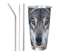 PAQOLSMCKR Vaso de acero inoxidable con tapa de 20 onzas, vaso aislado de acuo, taza de café salvaje con lobo gris salvaje para viajes, reutilizable, taza aislada de doble pared para café