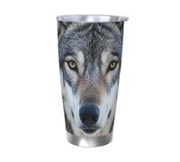PAQOLSMCKR Vaso de acero inoxidable con tapa de 20 onzas, vaso aislado de acuo, taza de café salvaje con lobo gris salvaje para viajes, reutilizable, taza aislada de doble pared para café