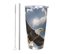 PAQOLSMCKR Vaso de acero inoxidable con tapa de 20 onzas, vaso aislado de águila mosca en el cielo, taza de café para viajes, reutilizable, taza aislada de doble pared para café
