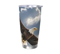 PAQOLSMCKR Vaso de acero inoxidable con tapa de 20 onzas, vaso aislado de águila mosca en el cielo, taza de café para viajes, reutilizable, taza aislada de doble pared para café