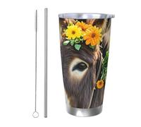 PAQOLSMCKR Vaso de acero inoxidable con tapa de 20 onzas, vaso aislado de animales de burro, taza de café para viajes, reutilizable, taza de coche, taza aislada de doble pared para café