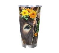 PAQOLSMCKR Vaso de acero inoxidable con tapa de 20 onzas, vaso aislado de animales de burro, taza de café para viajes, reutilizable, taza de coche, taza aislada de doble pared para café