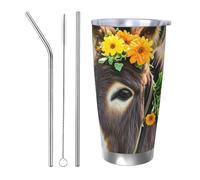 PAQOLSMCKR Vaso de acero inoxidable con tapa de 20 onzas, vaso aislado de animales de burro, taza de café para viajes, reutilizable, taza de coche, taza aislada de doble pared para café