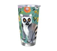 PAQOLSMCKR Vaso de acero inoxidable con tapa de 20 onzas, vaso aislado de animales, lémur, flores, taza de café para viajes, reutilizable, taza de coche, taza aislada de doble pared para café