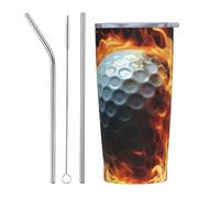 PAQOLSMCKR Vaso de acero inoxidable con tapa de 20 onzas, vaso aislado de pelota de golf en llamas, taza de café para viajes, reutilizable, taza de coche, taza aislada de doble pared para café