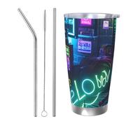 PAQOLSMCKR Vaso de acero inoxidable con tapa de 20 onzas, vaso aislado que brilla en la oscuridad, taza de café para viajes, reutilizable, taza de coche con aislamiento de doble pared para café
