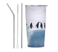 PAQOLSMCKR Vaso de acero inoxidable con tapa de 590 ml, aislado al vacío, diseño de pingüinos en el iceberg, taza de café para viajes, reutilizable, taza aislada de doble pared para café